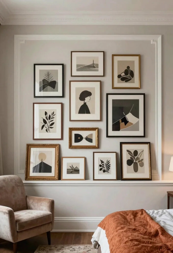 12 Bedroom Wall Moulding Ideas for Classic Detail 3. Picture Moulding for Art Display 0