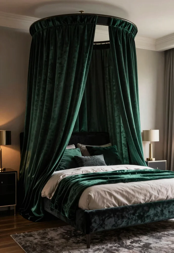 12 Black Canopy Bedroom Ideas with Dramatic Elegance 1. Luxurious Velvet Drapes 0