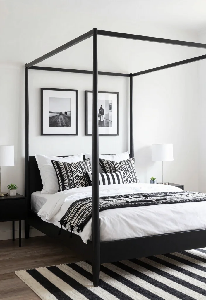 12 Black Canopy Bedroom Ideas with Dramatic Elegance 3. Monochrome Magic 0