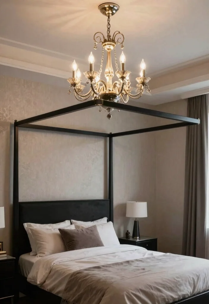 12 Black Canopy Bedroom Ideas with Dramatic Elegance 5. Statement Lighting Fixtures 0