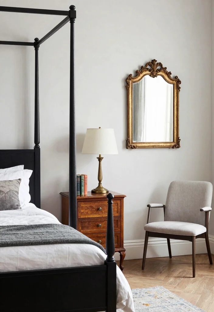 12 Black Canopy Bedroom Ideas with Dramatic Elegance 6. Mixing Old and New 0