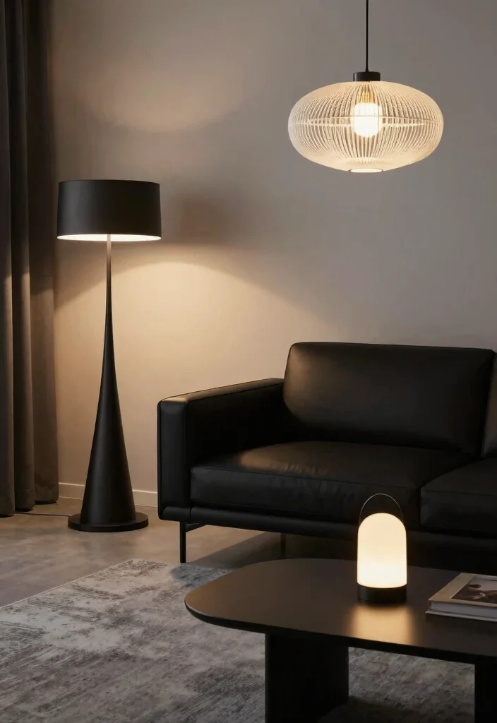 12 Black and Grey Living Room Ideas with Modern Mood 5. Elegant Lighting Fixtures 0