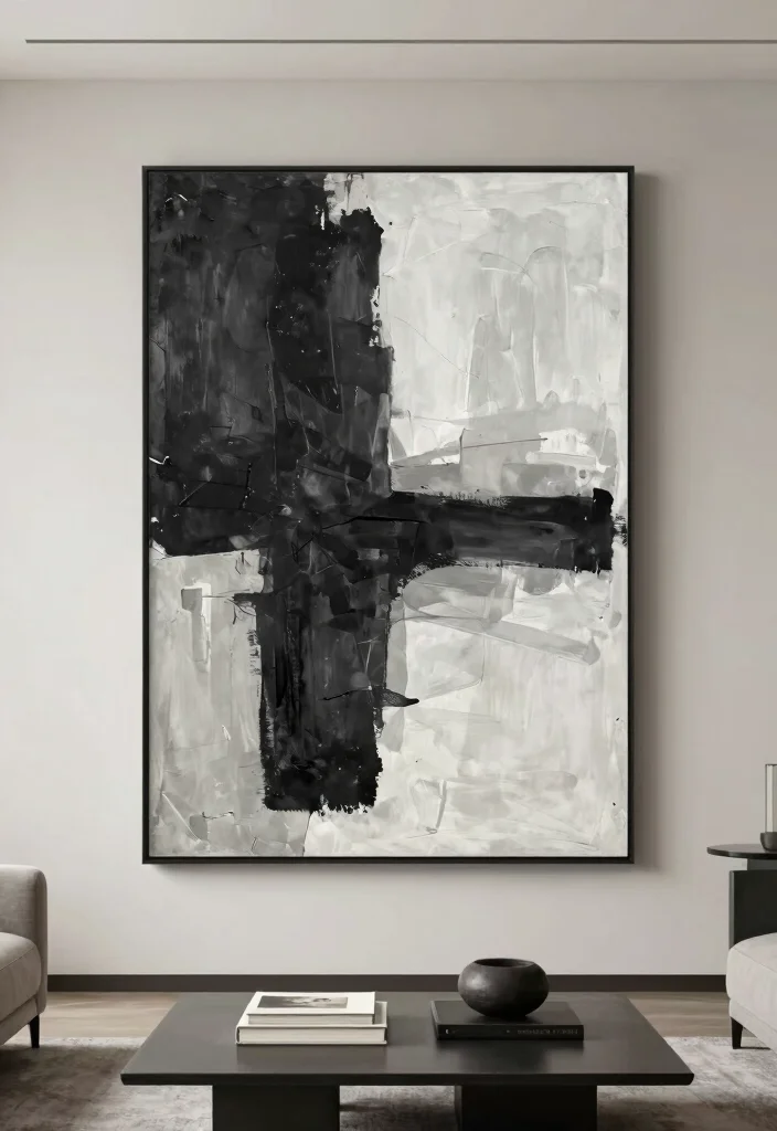 12 Black and Grey Living Room Ideas with Modern Mood 7. Statement Art Pieces 0