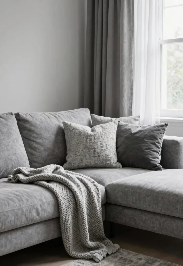 12 Black and Grey Living Room Ideas with Modern Mood 8. Monochromatic Textiles 0