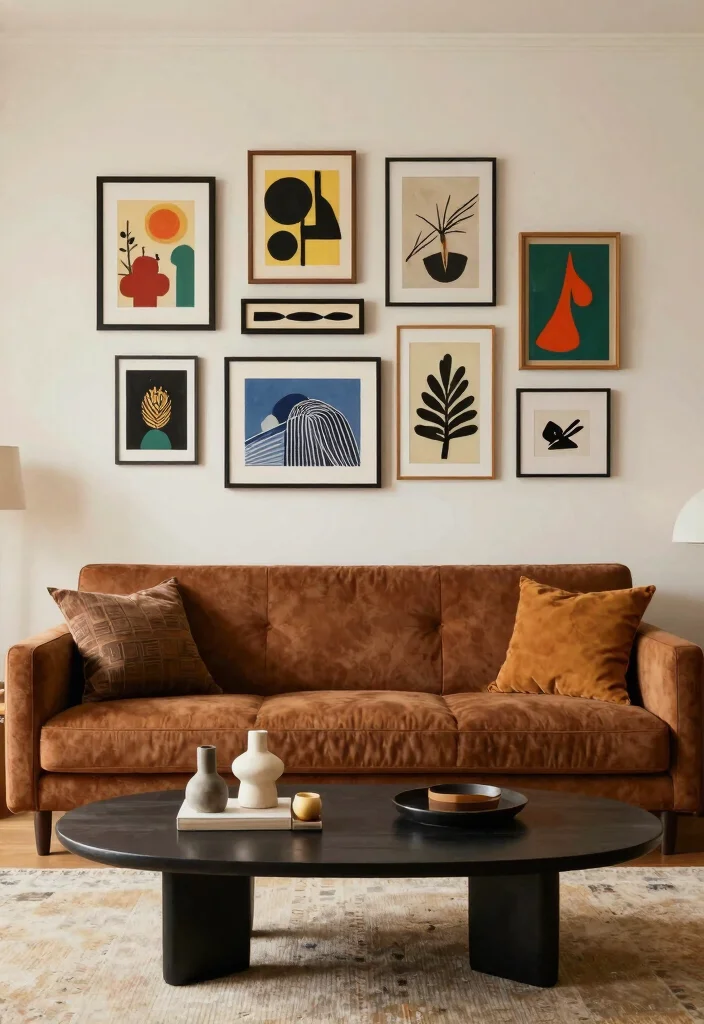 12 Brown Couch Living Room Ideas for Warm Balance 3. Artistic Accents 0