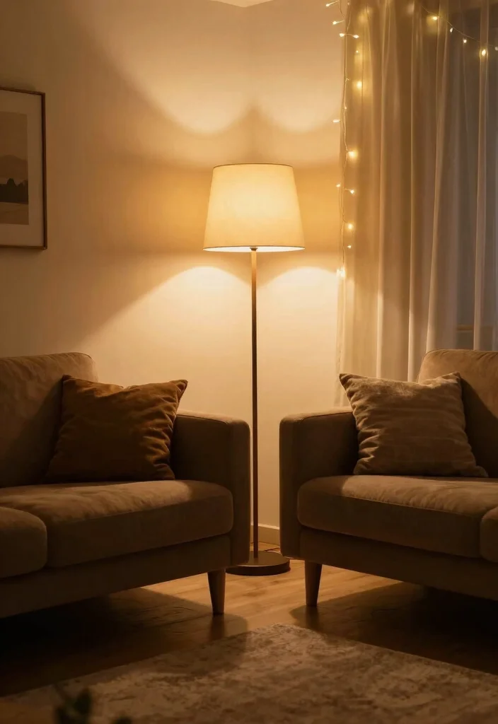 12 Brown Couch Living Room Ideas for Warm Balance 6. Cozy Lighting 0