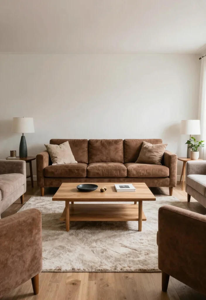 12 Brown Couch Living Room Ideas for Warm Balance 7. Functional Furniture Arrangement 0