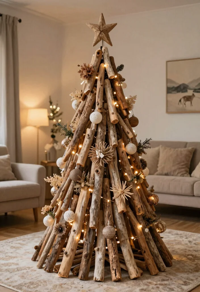 12 Christmas Living Room Decor Ideas for Festive Style 1. Upcycled Christmas Tree 0