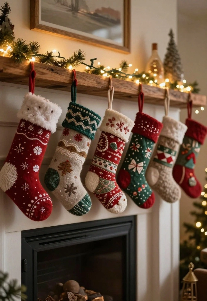 12 Christmas Living Room Decor Ideas for Festive Style 5. DIY Upcycled Stockings 0