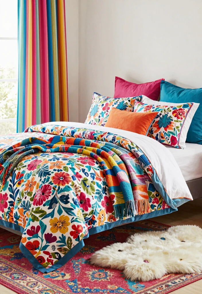 12 Colorful Bedroom Ideas with Playful Modern Style 2. Playful Textiles 0