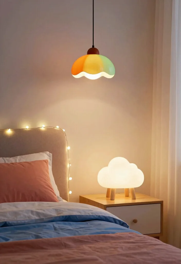 12 Colorful Bedroom Ideas with Playful Modern Style 3. Whimsical Lighting 0