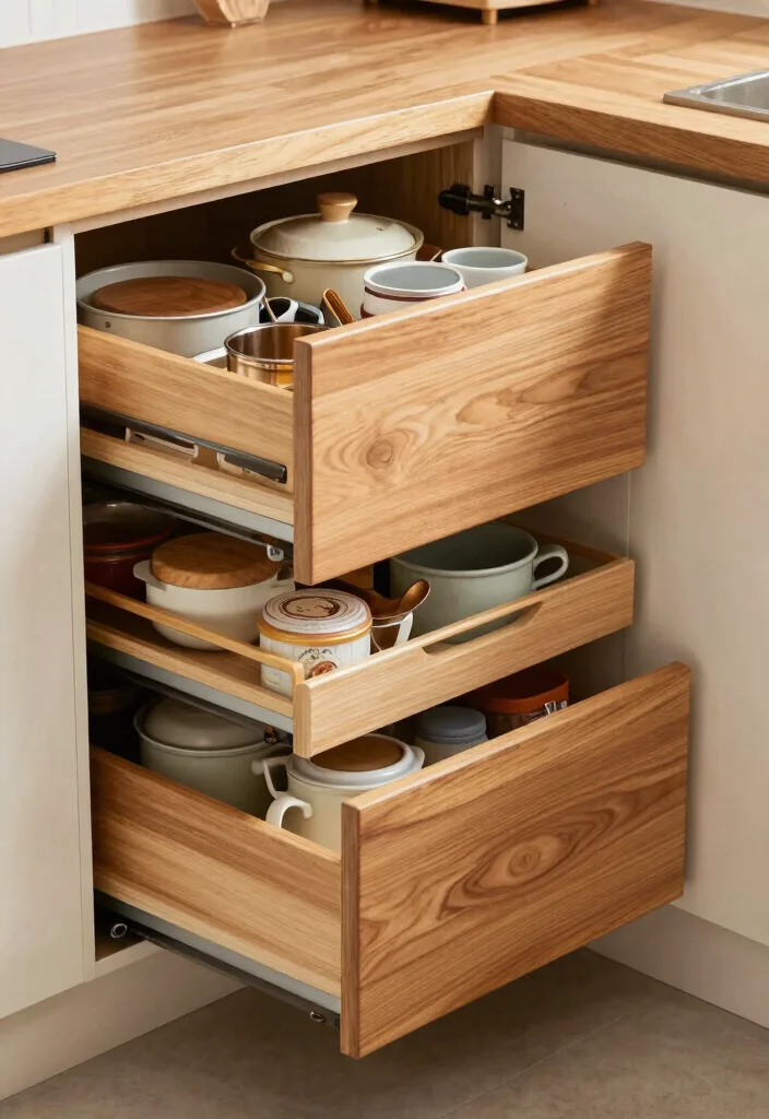 12 Corner Kitchen Ideas to Improve Workflow 4. Roll Out Drawers for Easy Access 0