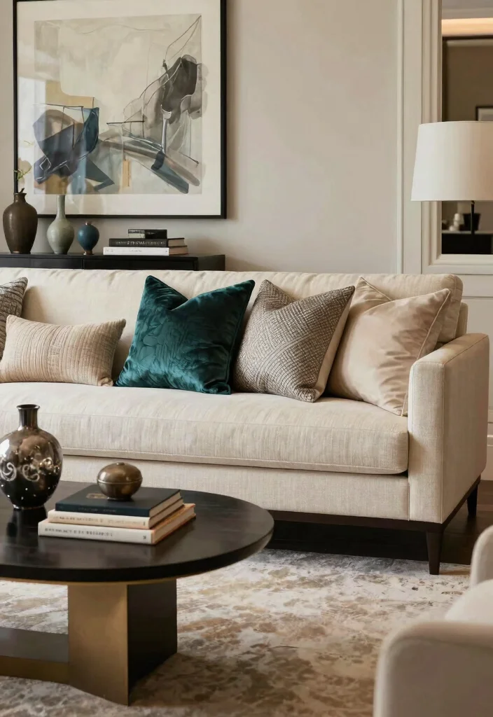 12 Cream Sofa Living Room Ideas for Soft Neutral Style 10. Luxurious Layering 0