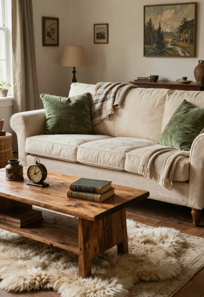 12 Cream Sofa Living Room Ideas for Soft Neutral Style 4. Rustic Charm 0