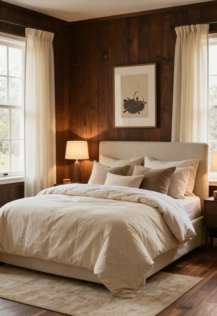 12 Dark Brown Bedroom Ideas with Warm Depth 1. Dark Brown and Cream Contrast 0