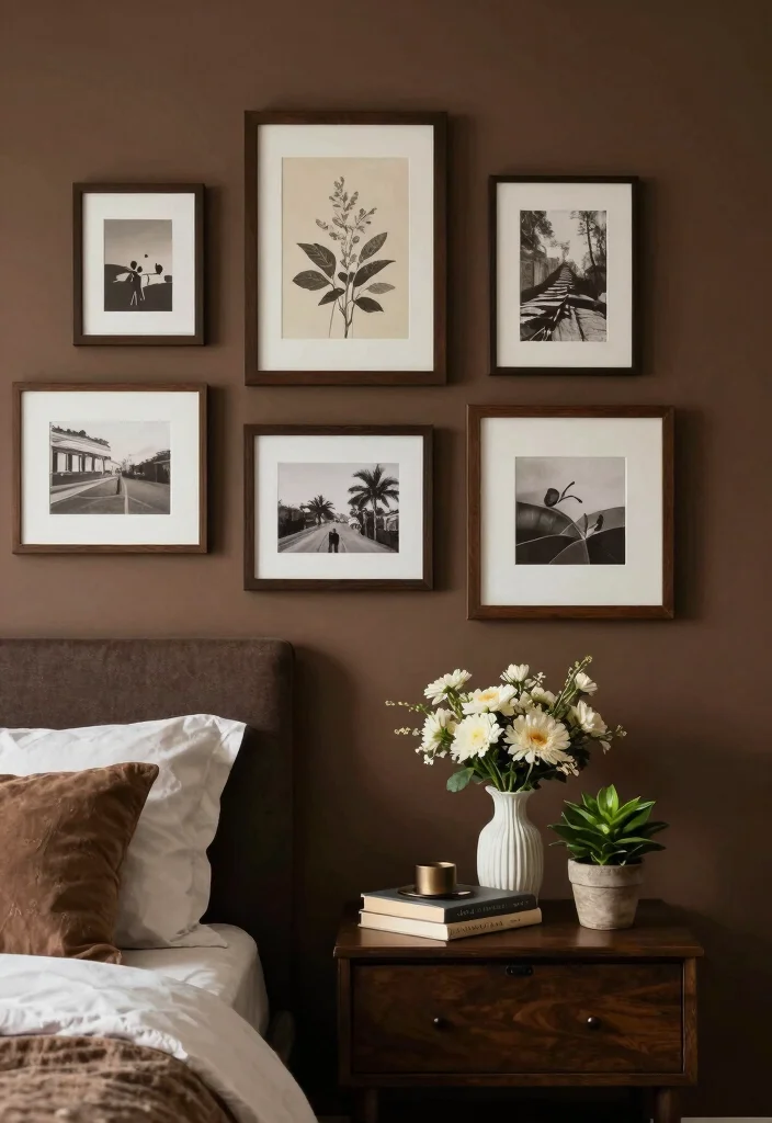 12 Dark Brown Bedroom Ideas with Warm Depth 11. Personal Touches 0