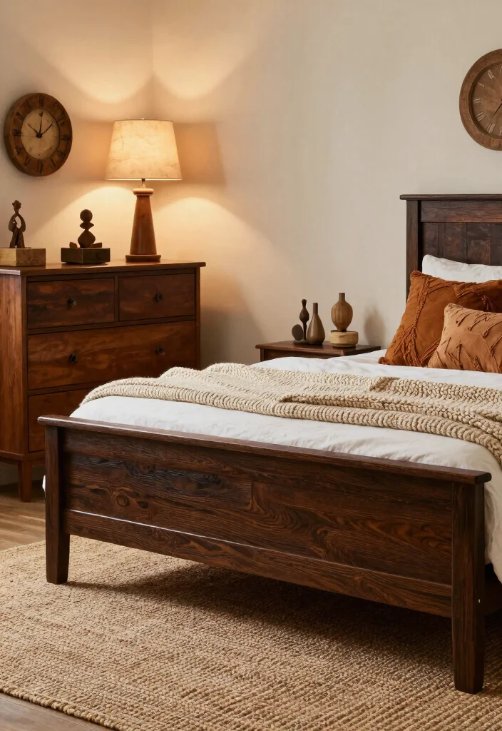 12 Dark Brown Bedroom Ideas with Warm Depth 2. Rich Wood Accents 0
