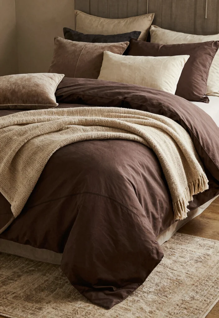 12 Dark Brown Bedroom Ideas with Warm Depth 4. Layered Textures 0