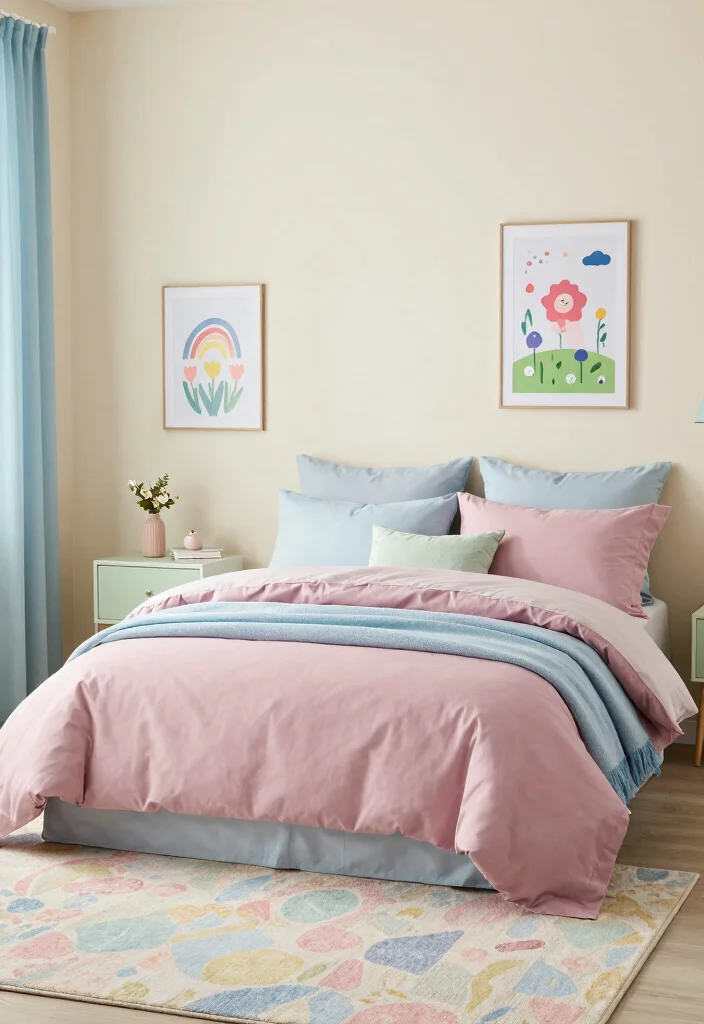 12 Dusty Rose Bedroom Ideas with Soft Romantic Tone 3. Soft Pastel Accents to Brighten the Space 0