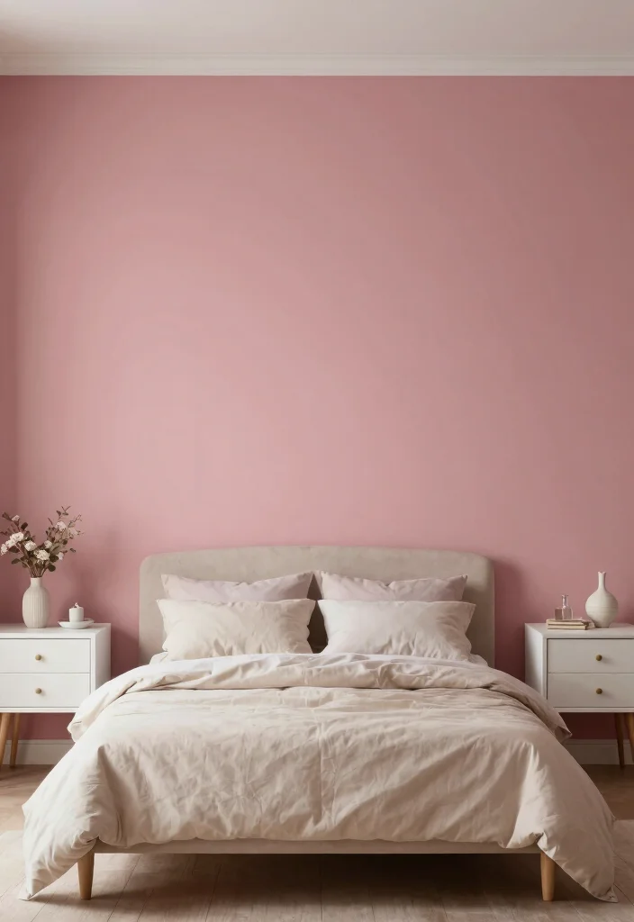 12 Dusty Rose Bedroom Ideas with Soft Romantic Tone 6. Dusty Rose Accent Walls for Depth 0