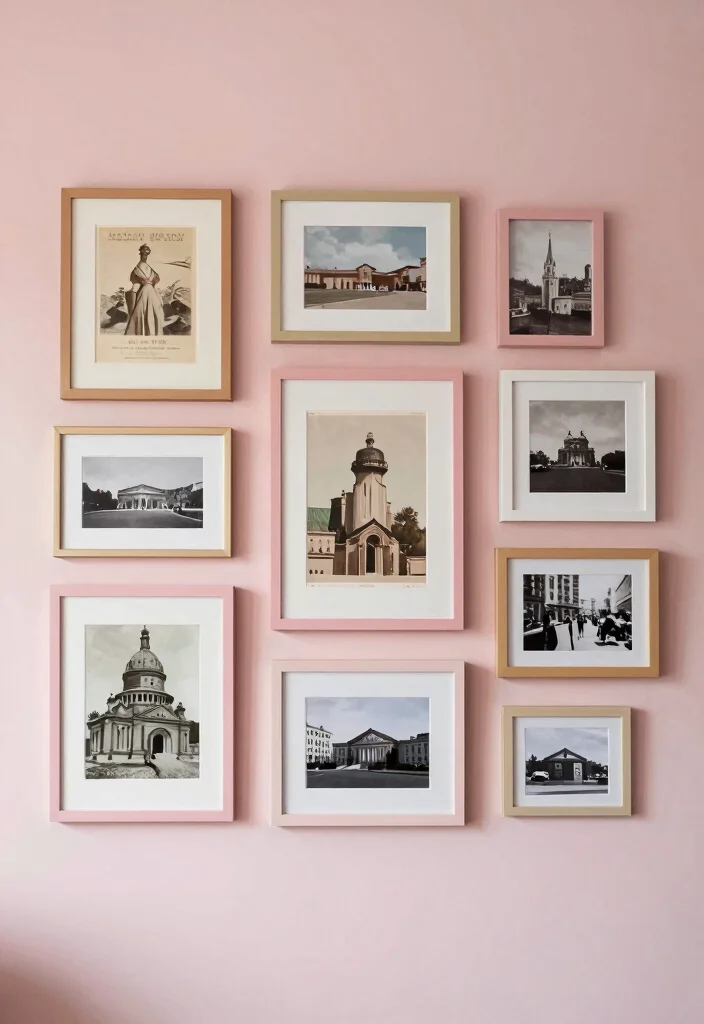 12 Dusty Rose Bedroom Ideas with Soft Romantic Tone 8. Playful Dusty Rose Gallery Wall 0