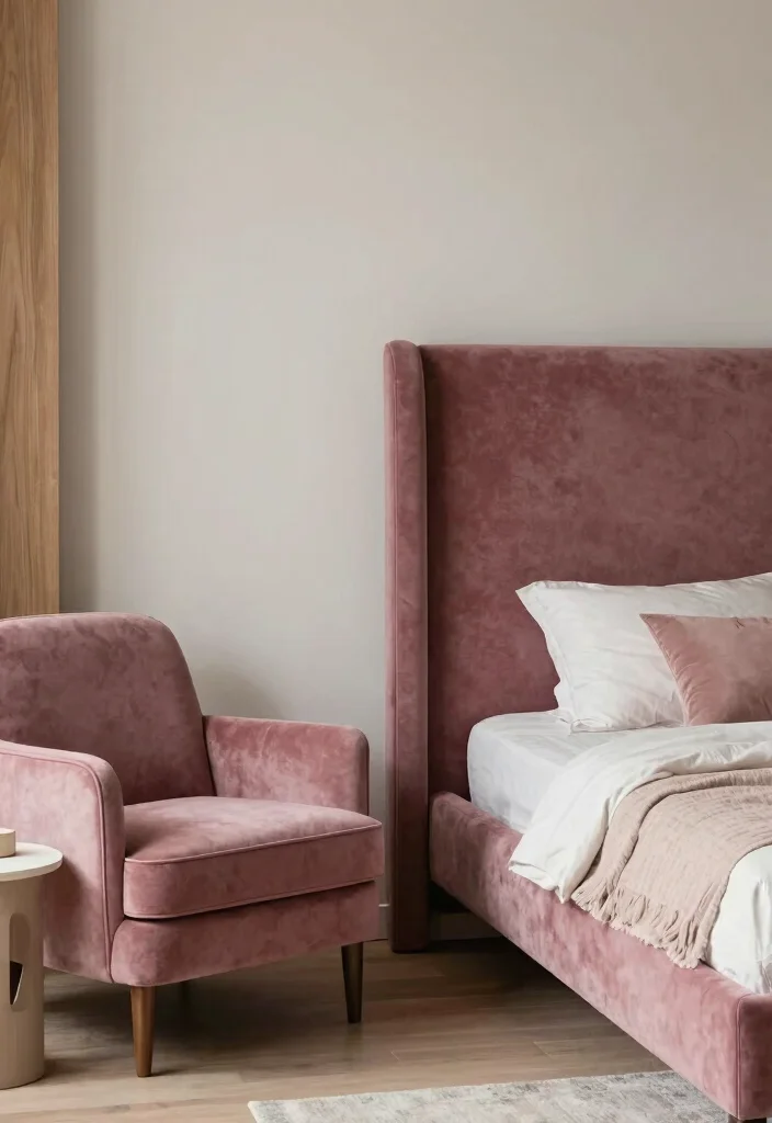 12 Dusty Rose Bedroom Ideas with Soft Romantic Tone 9. Dusty Rose in Furniture Accents 0