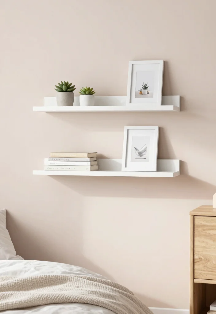 12 Floating Shelf Bedroom Ideas for Storage and Display 1. Minimalist White Floating Shelves 0