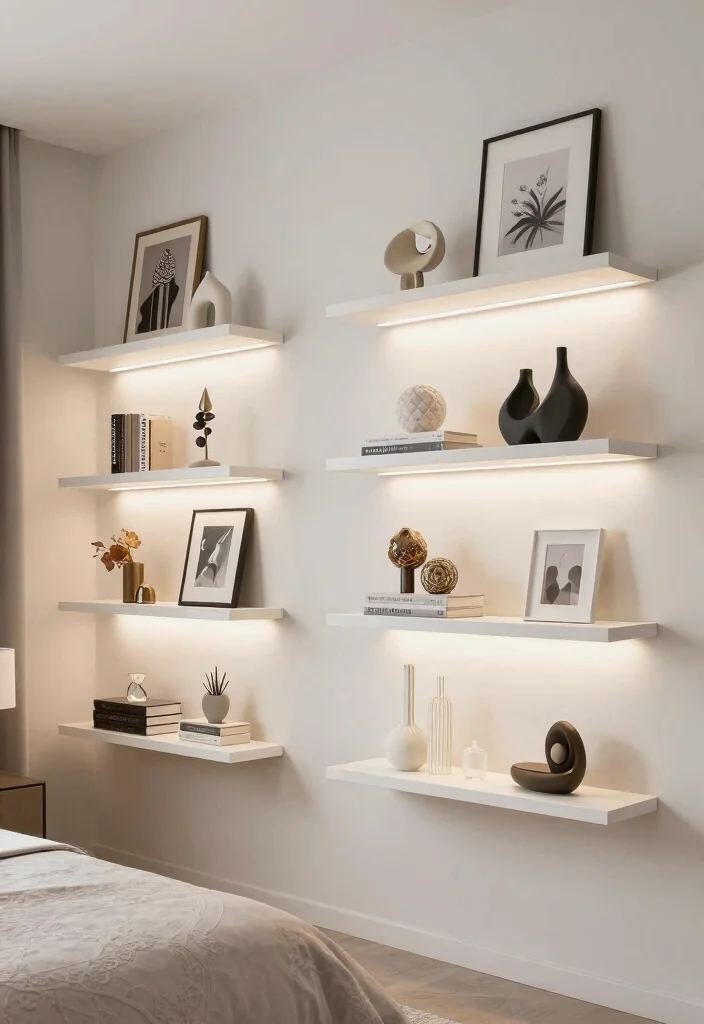 12 Floating Shelf Bedroom Ideas for Storage and Display 12. Uplift Your Ceiling with Shelves 0