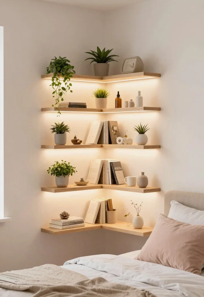 12 Floating Shelf Bedroom Ideas for Storage and Display 4. Corner Floating Shelves 0