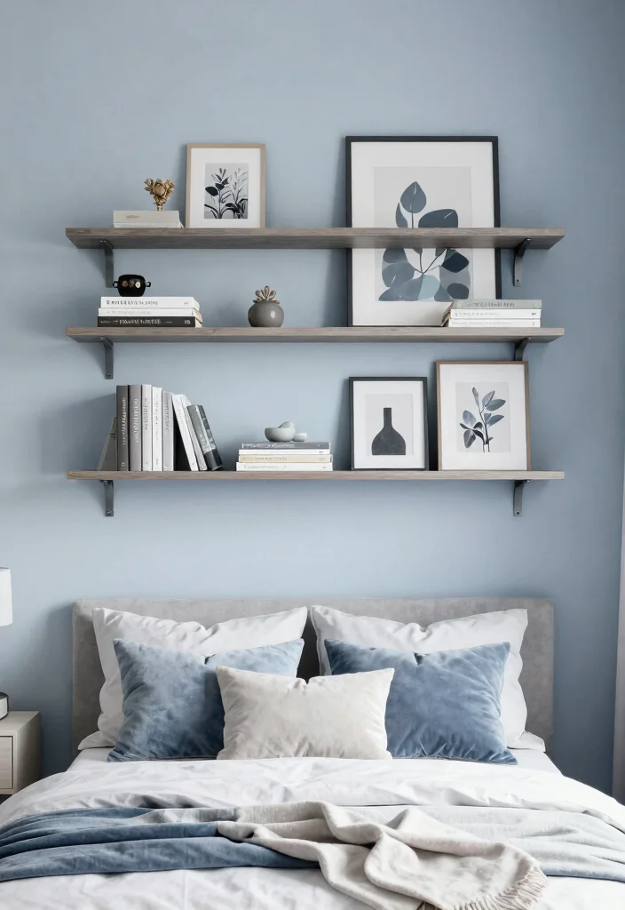 12 Floating Shelf Bedroom Ideas for Storage and Display 5. Floating Shelves Above the Bed 0