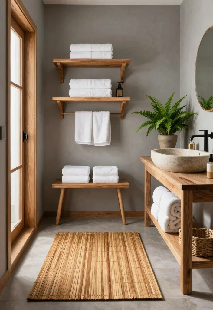 12 Gray Bathroom Ideas for a Calm Contemporary Style 2. Soft Gray with Natural Elements 0