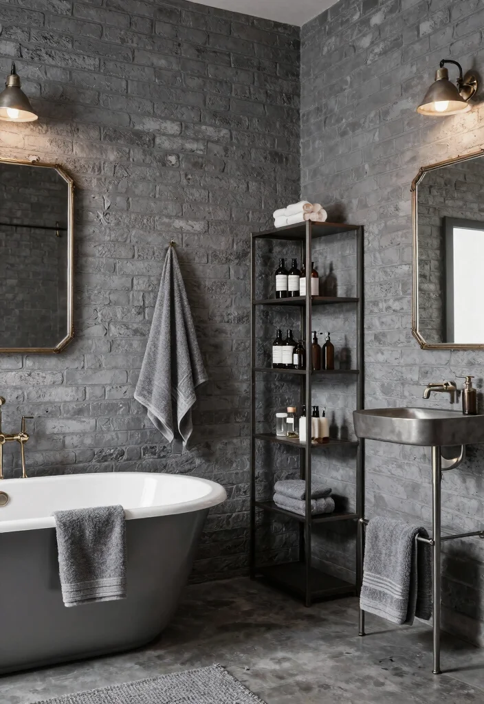 12 Gray Bathroom Ideas for a Calm Contemporary Style 3. Industrial Chic Gray Bathroom 0
