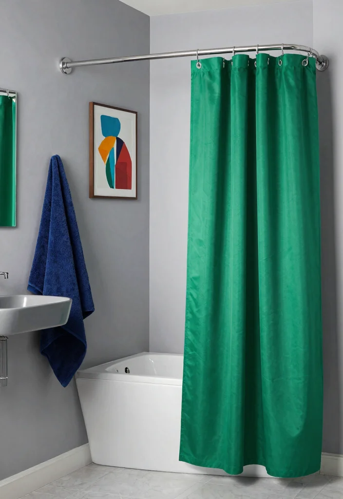 12 Gray Bathroom Ideas for a Calm Contemporary Style 5. Gray Accents with Bold Colors 0