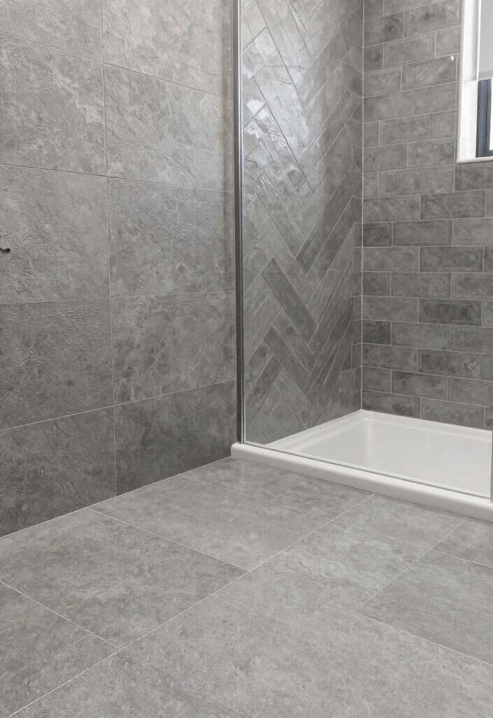 12 Gray Bathroom Ideas for a Calm Contemporary Style 6. Textured Gray Tiles 0