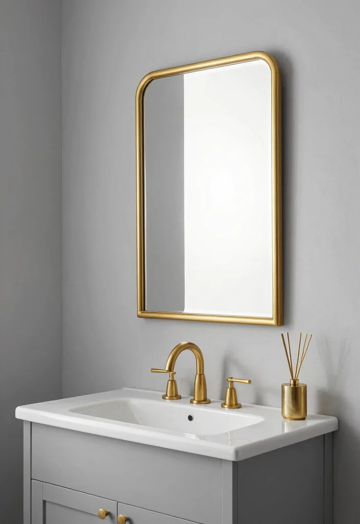 12 Gray Bathroom Ideas for a Calm Contemporary Style 7. Gray and Gold Glam 0