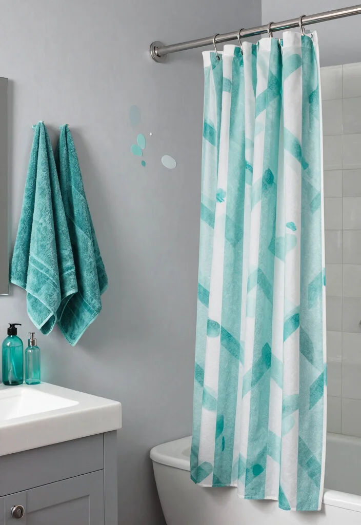 12 Gray Bathroom Ideas for a Calm Contemporary Style 8. Gray with Splashes of Teal 0