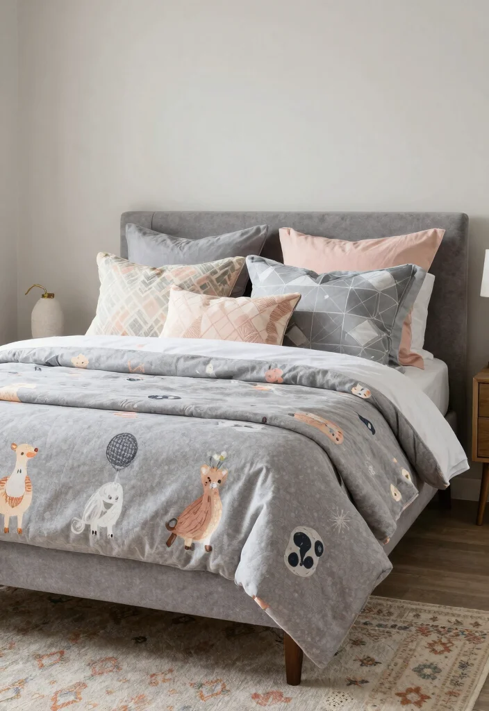 12 Grey Bed Bedroom Ideas for Easy Neutral Styling 10. Play with Patterns 0