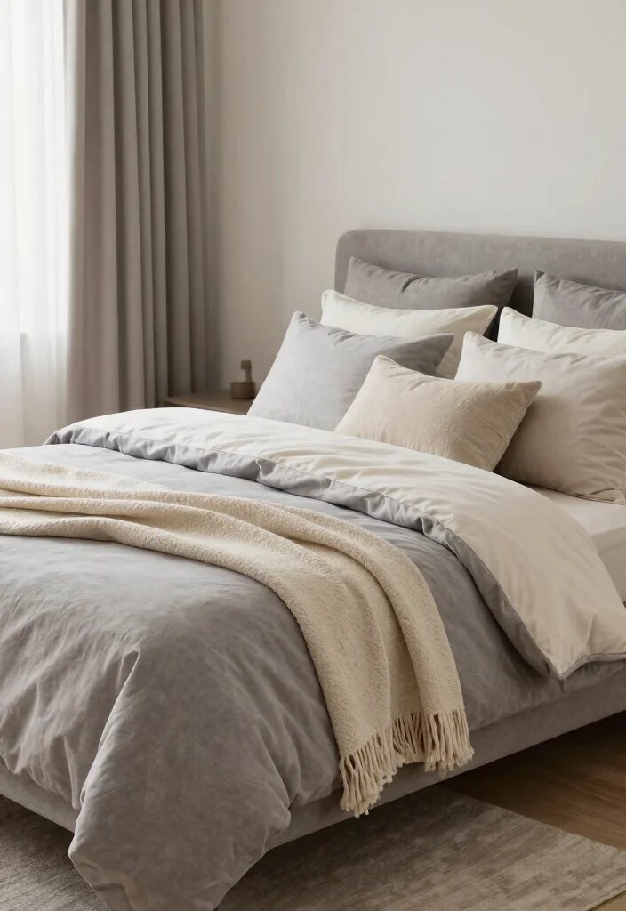 12 Grey Bed Bedroom Ideas for Easy Neutral Styling 11. Soft Neutral Accents 0