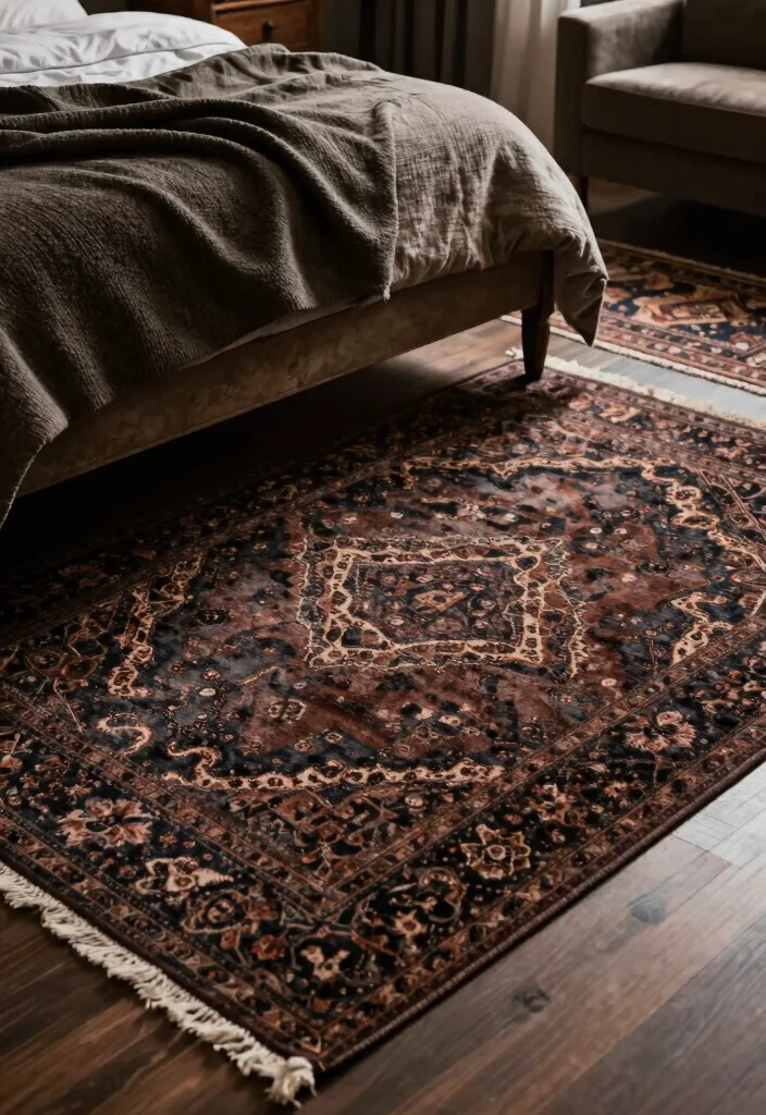 12 Grunge Bedroom Ideas with Edgy Personality 7. Textured Rugs for Comfort 0