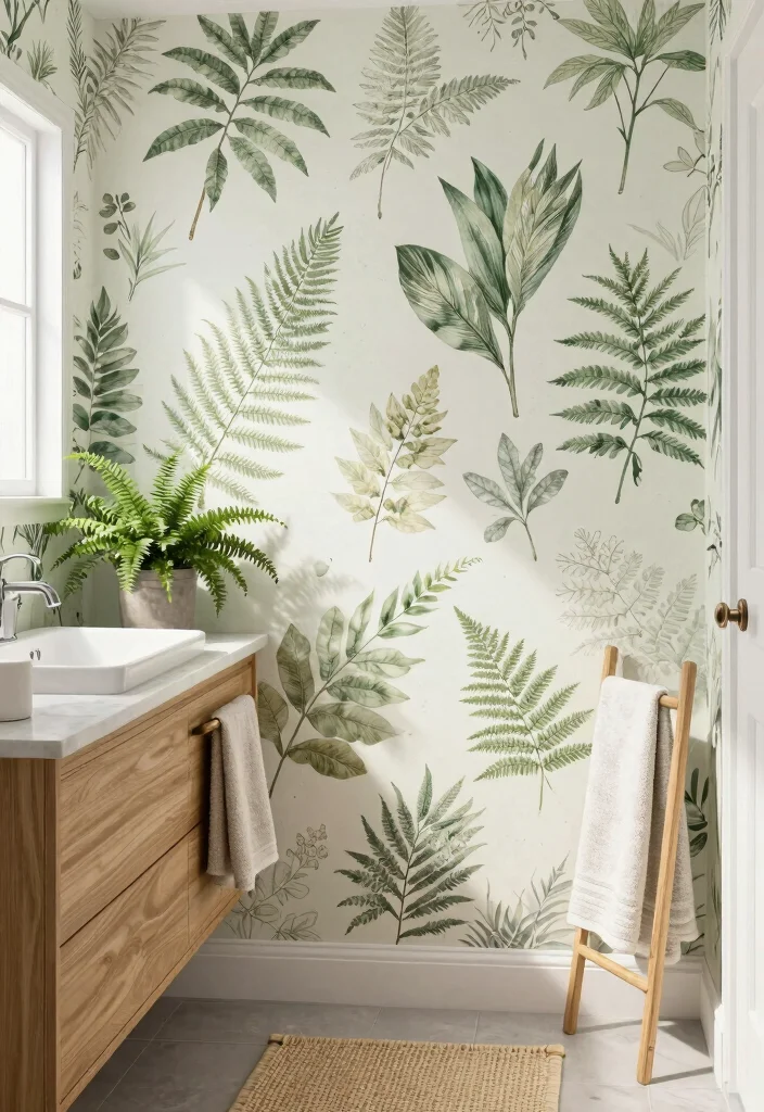 12 Guest Bathroom Wallpaper Ideas with Subtle Pattern Style 1. Nature Inspired Botanical Prints 0
