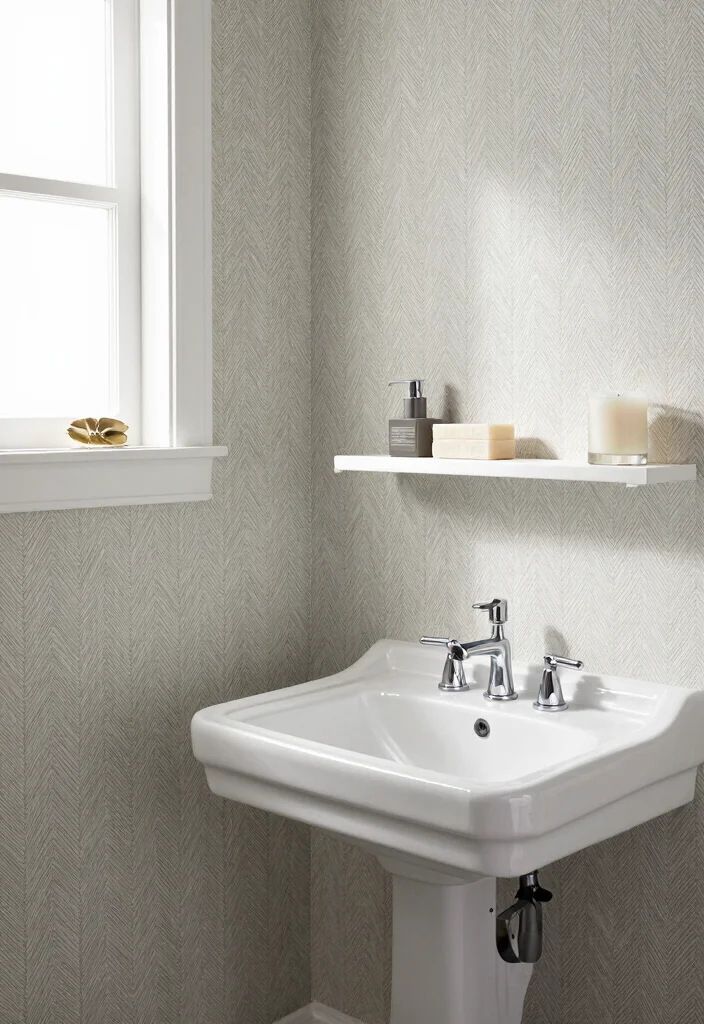 12 Guest Bathroom Wallpaper Ideas with Subtle Pattern Style 10. Classic Herringbone Patterns 0
