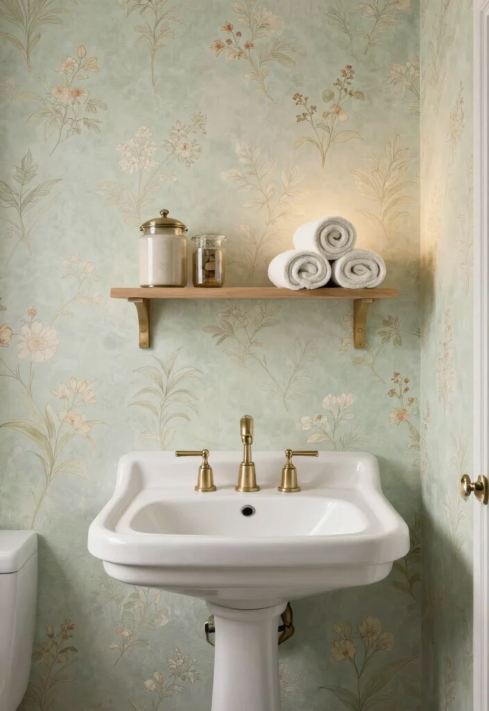 12 Guest Bathroom Wallpaper Ideas with Subtle Pattern Style 11. Vintage Inspired Patterns for Nostalgic Charm 0