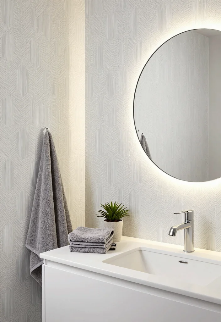 12 Guest Bathroom Wallpaper Ideas with Subtle Pattern Style 2. Geometric Elegance 0