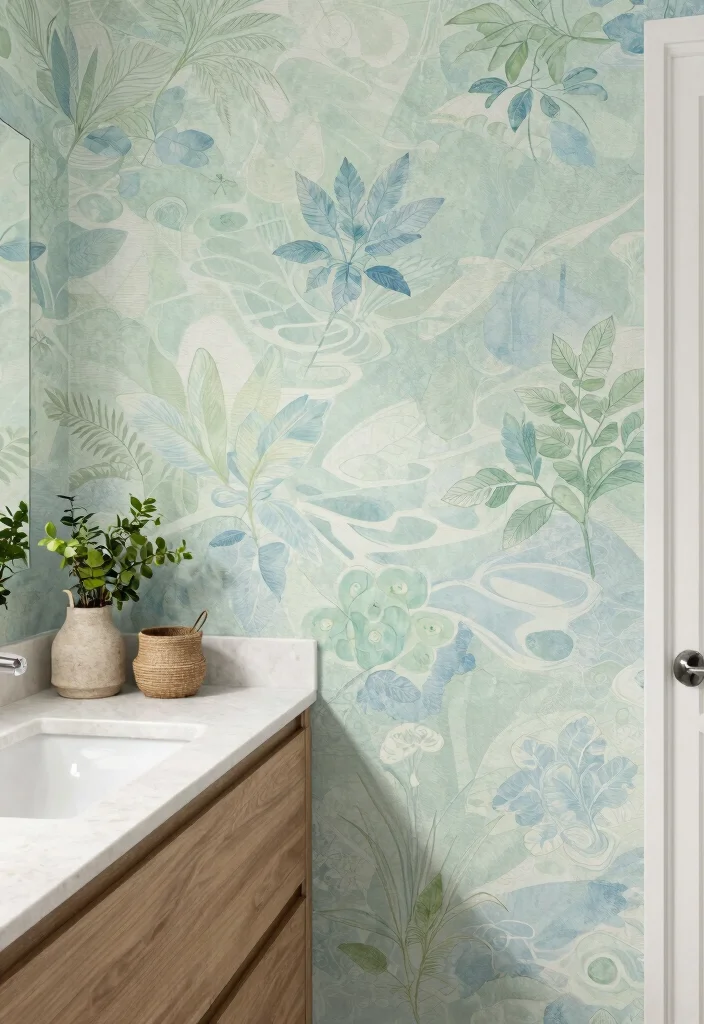 12 Guest Bathroom Wallpaper Ideas with Subtle Pattern Style 5. Organic Patterns Inspired by Nature 0