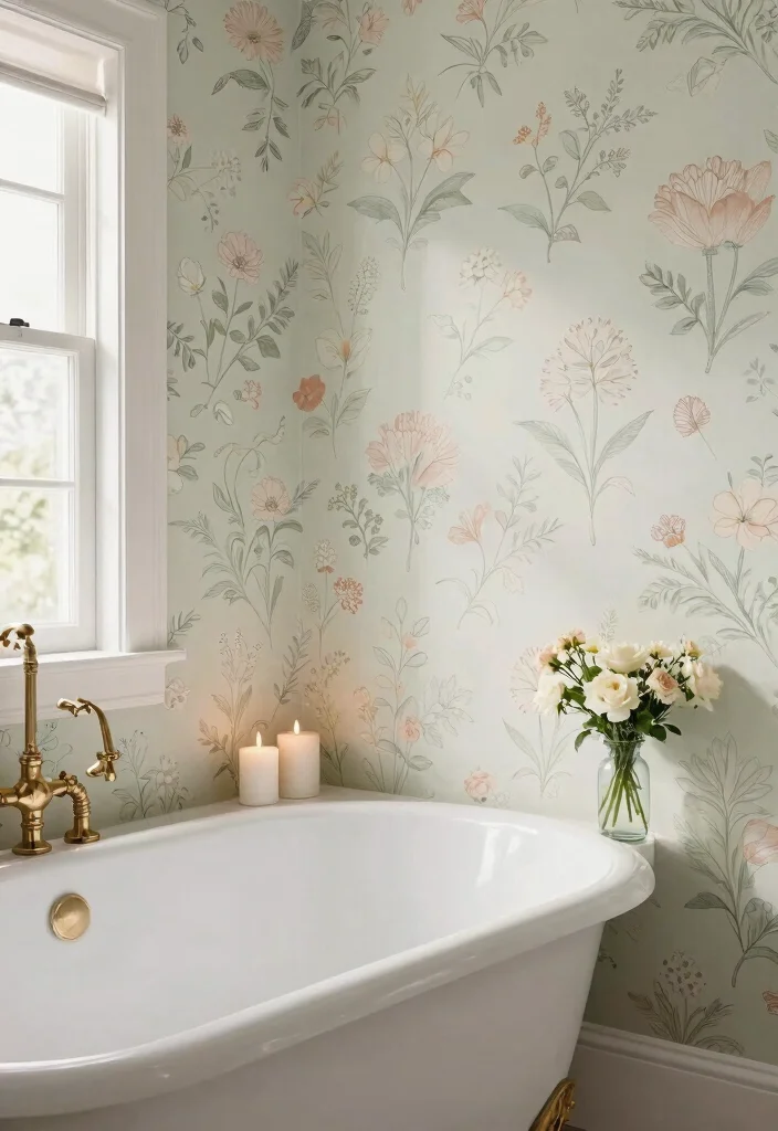 12 Guest Bathroom Wallpaper Ideas with Subtle Pattern Style 7. Subdued Floral Patterns for a Touch of Elegance 0