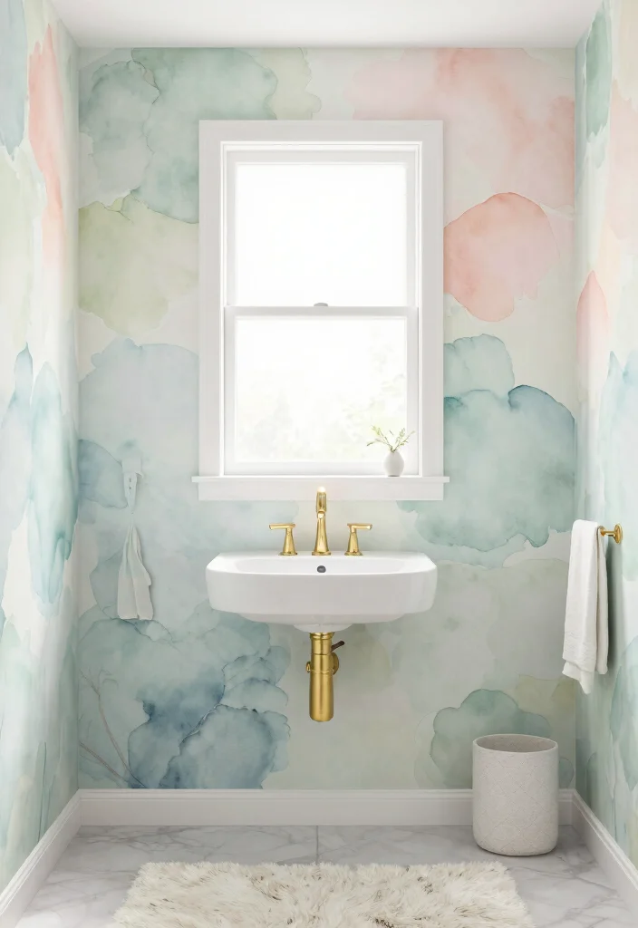 12 Guest Bathroom Wallpaper Ideas with Subtle Pattern Style 9. Soft Watercolor Effects for a Dreamy Vibe 0