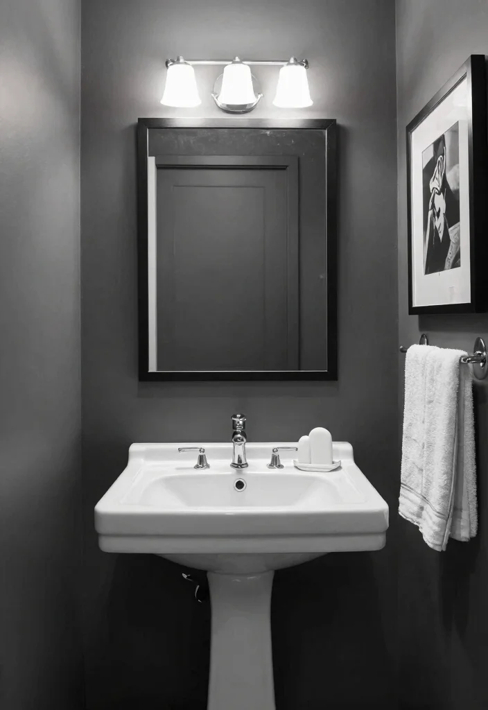 12 Guest Half Bathroom Ideas for a Polished First Impression 1. Chic Monochrome 0