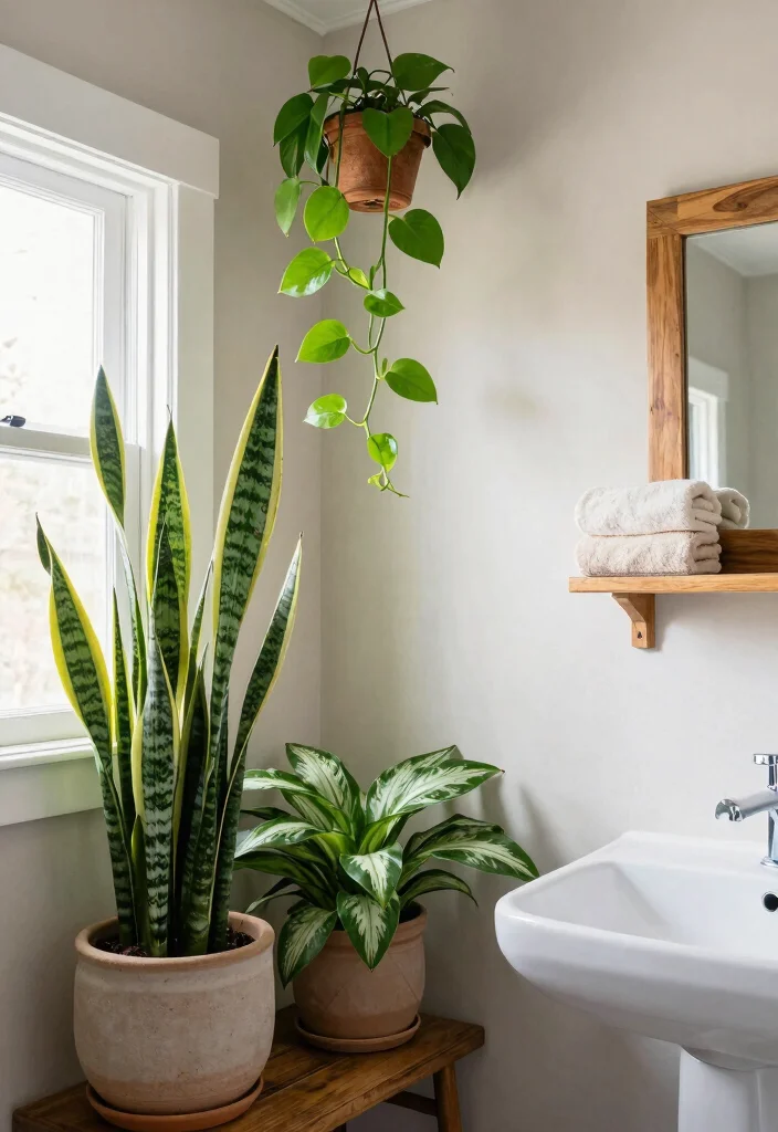 12 Guest Half Bathroom Ideas for a Polished First Impression 2. Lush Greenery 0