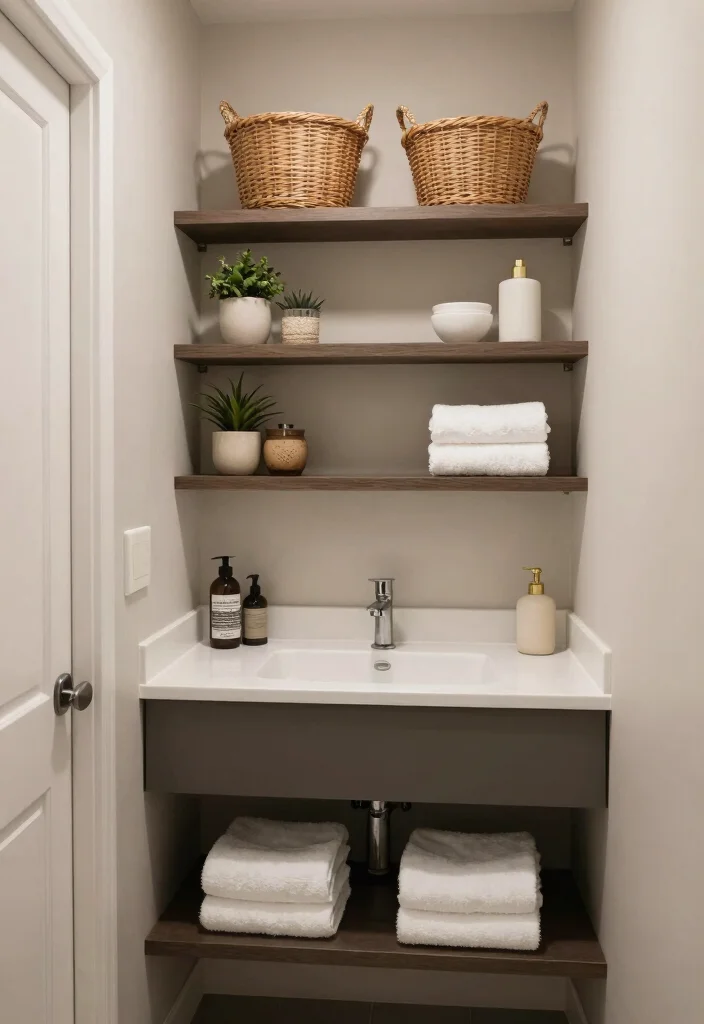 12 Guest Half Bathroom Ideas for a Polished First Impression 5. Stylish Storage Solutions 0