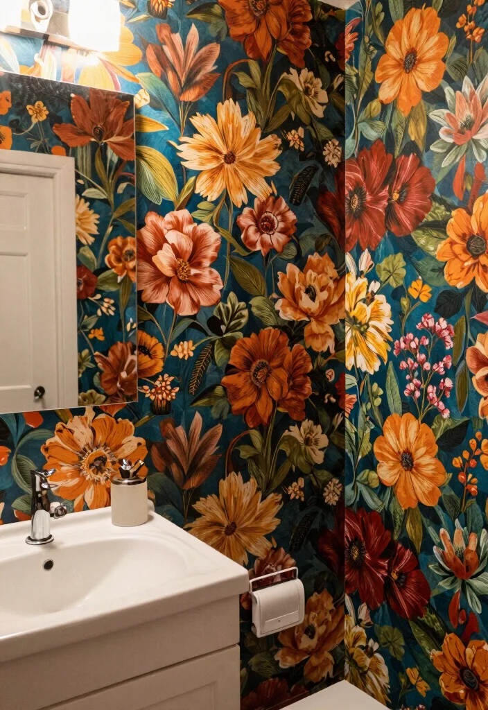 12 Guest Half Bathroom Ideas for a Polished First Impression 6. Bold Wallpaper Delight 0